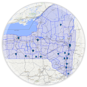 map of ny state featuring locations of multiple arts organizations